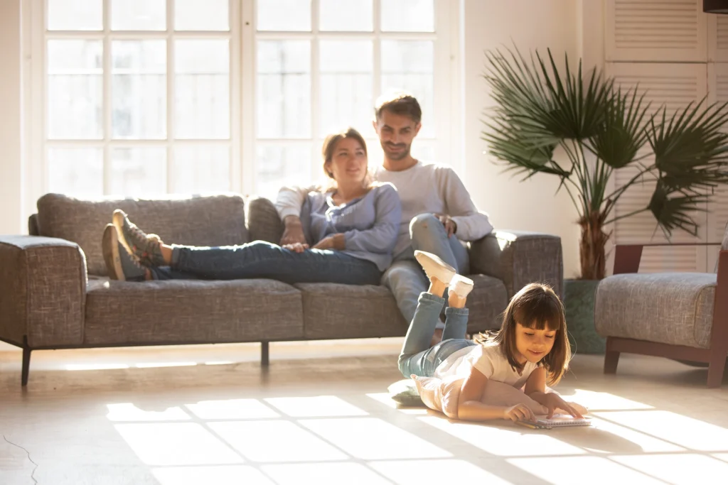 Family enjoying clean, healthy air inside their home